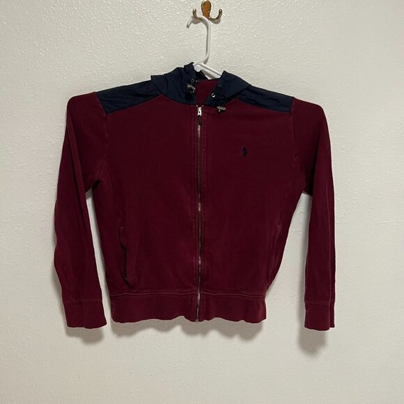 Polo Ralph Lauren Hoodie Full Zip Nylon Hoodie Maroon Men's size Medium - Picture 6 of 7